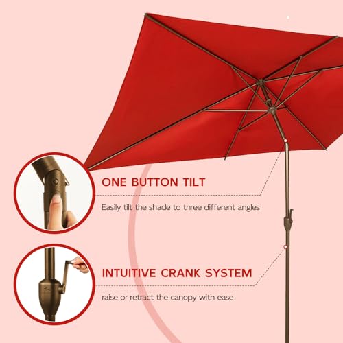 6.5FT Outdoor Patio Umbrella Outdoor Table Umbrella with Crank Market Umbrella 6 Sturdy Ribs UV Protection Waterproof and Push Button Tilt for Garden Deck Backyard Pool