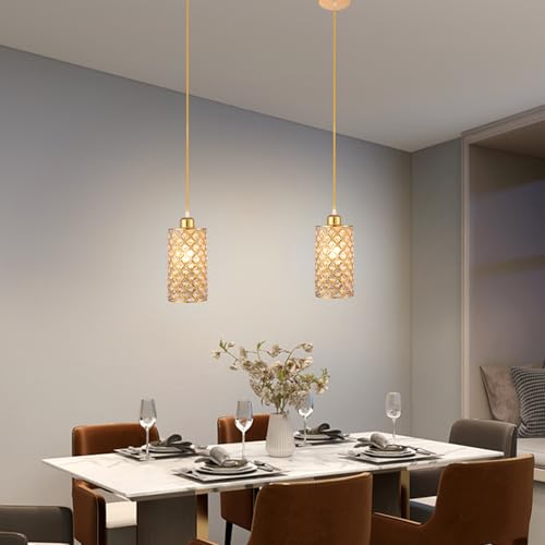Gold Crystal Pendant Light Adjustable Height E26 E27 Fixture