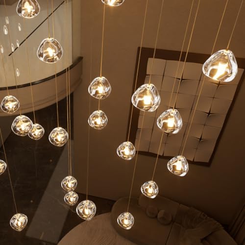 W47.2 x D15.7 x H157 Glam Chandelier Rectangular Chandeliers Bubble Crystal Pendants Light Fixture Dimmable High Ceiling Large Light Black