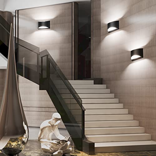 Indoor Black Modern LED Wall Sconce Interior Wall Lights Set of 2 Hardwired Up and Down Wall Mount Light for Living Room Bedroom Hallway Corridor Cool White 6000K (2 Count)
