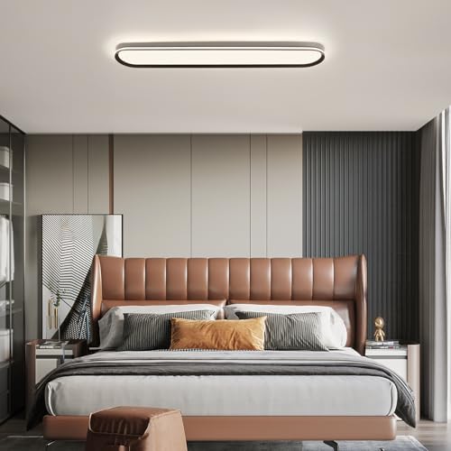 Modern LED Ceiling Light Dimmable Linear Ceiling Light 39.4in Semi Flush Mount Long Lights with Remote Control and Side Lighting for Living Room Kitchen Dining Room