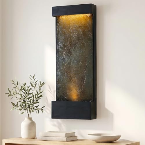 39.57 in Modern Indoor Outdoor Waterfall Fountain LEDs Resin Black
