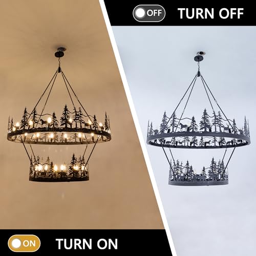2 Tier Black Wagon Wheel Chandelier
