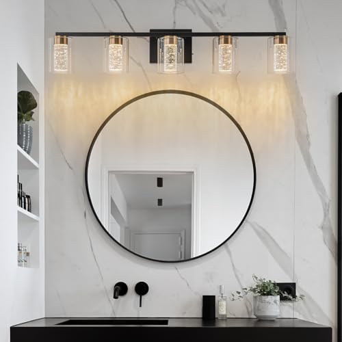 5 Light Black and Gold Vanity Light with 3 Color Modes