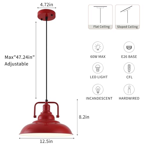 Red Farmhouse Pendant Lights 3 Packs (3 Count)
