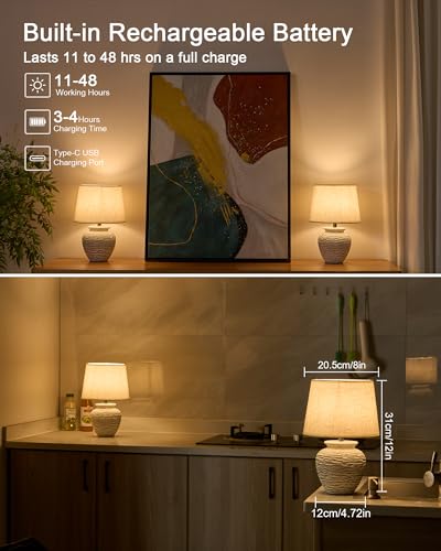 12" Cordless Ceramic Table Lamp with Coastal Base