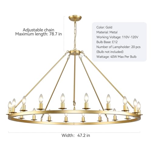 Large Gold Wagon Wheel Chandelier 48