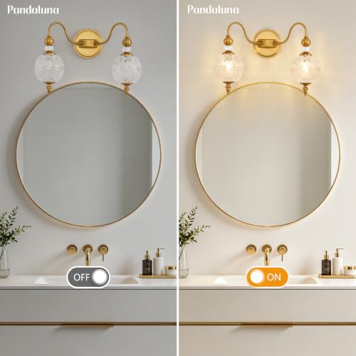 Vintage 2 Light Bathroom Vanity Light Over Mirror (Antique Gold & Clear / 2-Light)
