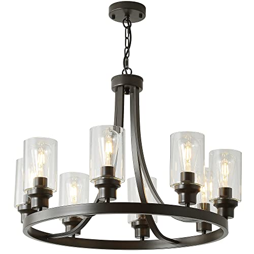 8 Lights Farmhouse Wagon Wheel Chandelier