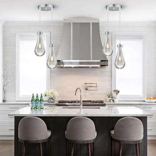 Raindrop Pendant Lights Kitchen Island Teardrop Chrome Hanging Light Fixtures Clear Solid Glass Pendant Light Modern Chandeliers for Dining Room Porch Corridor Living Room