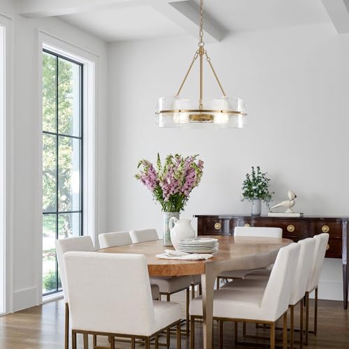 Modern Dining Room Chandelier 22” Gold Textured Glass Drum Chandelier