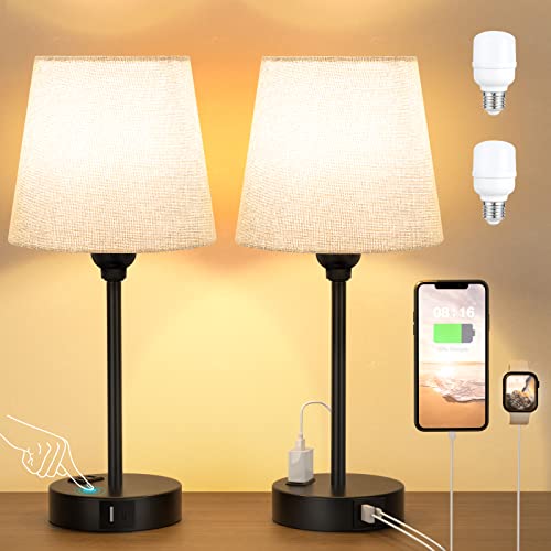 Grey Bedside Lamps Set 2 for Bedroom (2 Count)