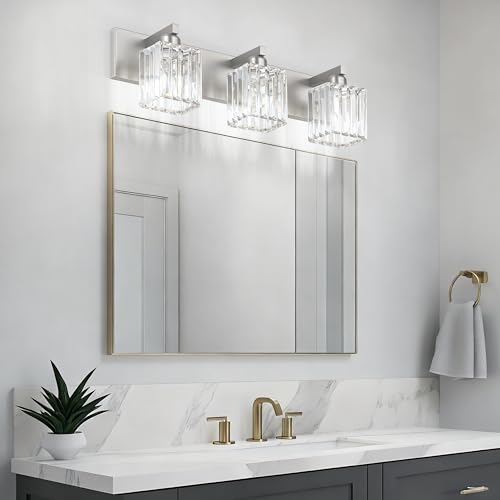 Brushed Nickel Vanity Light Bathroom Lighting Fixtures 3 Light Crystal Modern Bathroom Vanity Light