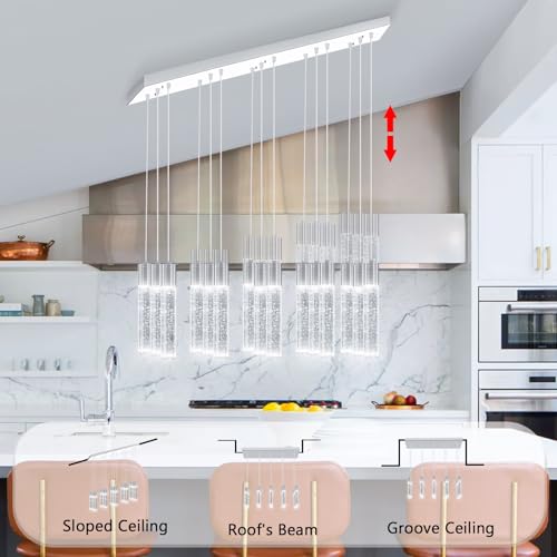 15 Lights Modern Crystal Chandelier LED Pendant Lighting Fixture for Kitchen Island Light Fixtures for Dining Room Hallway Foyer