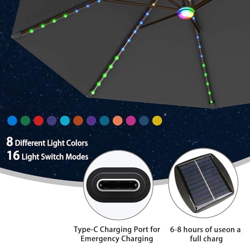 15FT Large Rectangular Patio Umbrella with Solar Lights