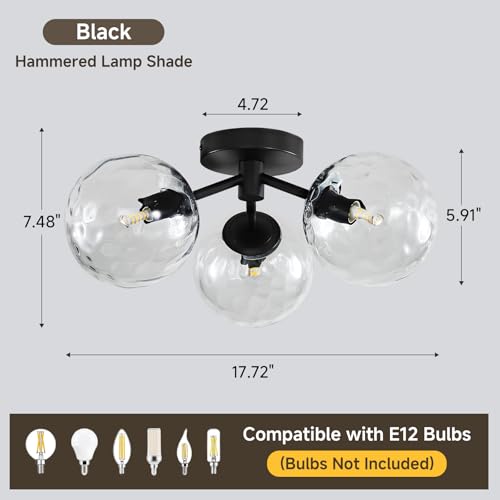 Black Globe Semi Flush Mount Ceiling Light Hammered Glass Ceiling Lights