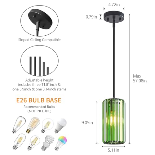 Modern Crystal Pendant Light Mini Dark Green Chandeliers Adjustable Pendant Lights Fixture for Kitchen Island Dinning Room Corridor Bedroom (3 Count)