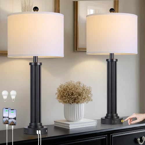 28" Tall Modern Table Lamps Set of 2 with USB C+A Ports and AC Outlet (2 Count)