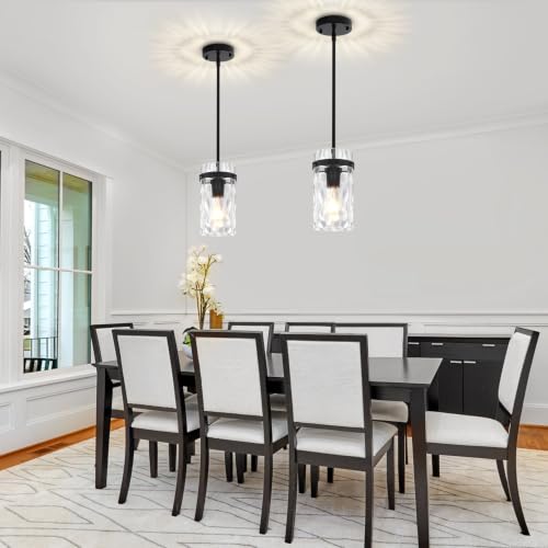 2 Pack Black Pendant Lights Kitchen Island Modern Hammered Glass (2 Count)