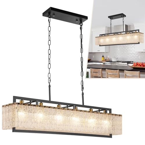 50" Black Crystal Ripple Glass Rectangle Pendant Chandelier 6
