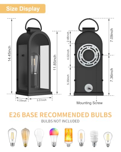 15" Outdoor Wall Lights Black Porch Light 2 (2 Count)