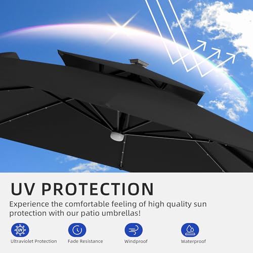 9x9 FT Cantilever Offset Patio Umbrella with Lights & Base