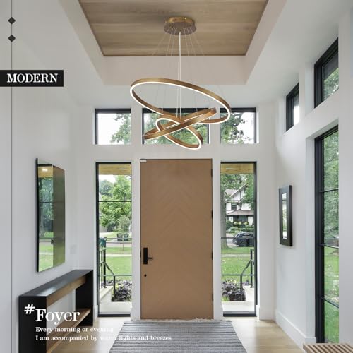 LED 3 Ring Chandelier Gold Brass Dimmable Modern Pendant Light