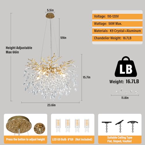 23.6" Modern Gold Tree Branch Chandelier