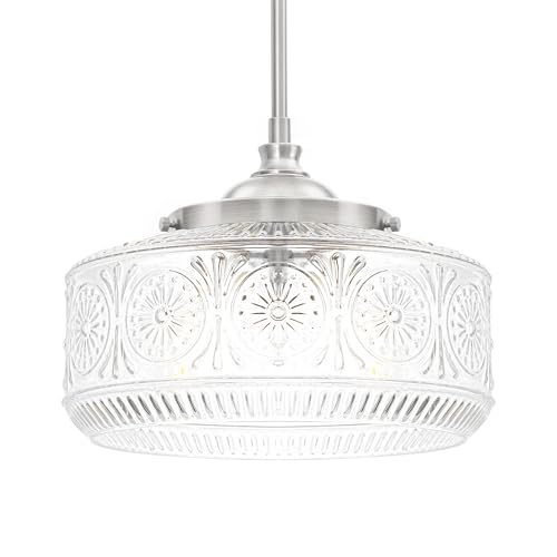 Brushed Nickel 3 Light Pendant Light for Kitchen Island with Etched Glass