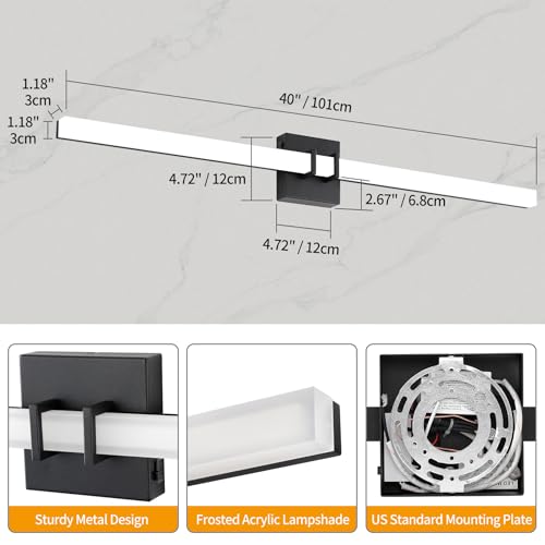 Modern Black Vanity Light Bar 40 Inch