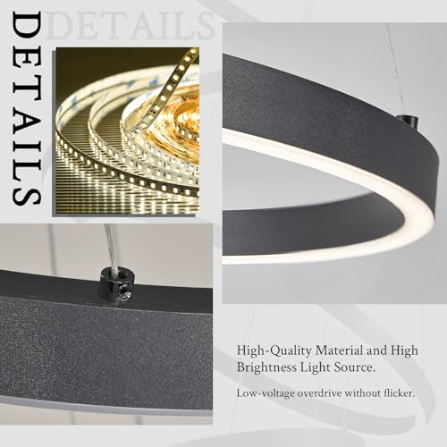5 Ring Chandelier Black Modern LED Chandeliers High Ceiling 31" Large Foyer Chandelier Entryway Dimmable Pendant Light Fixture for Living Room Staircase
