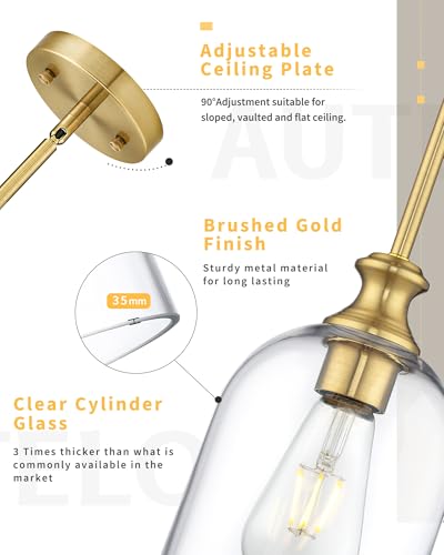 2 Pack Modern Gold Pendant Lights Kitchen Island Cylinder Glass (2 Count)