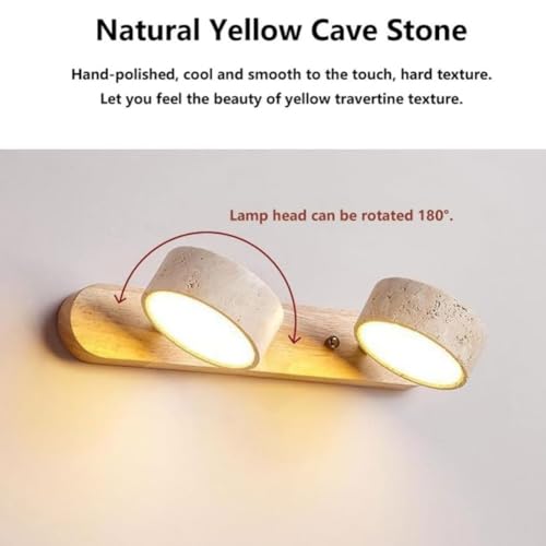 Farmhouse Wood Vanity Light 4 Lights Natural Stone Shade