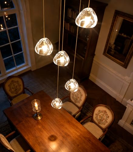 Modern LED Chandeliers Dining Room Kitchen Pendant Lights Lighting for Island Dimmable Fixtures Floating Bubble Crystal 2700K 6000K Remote Dimming 5
