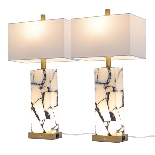 25.7" Natural Marble Table Lamps Set of 2 (2 Count)