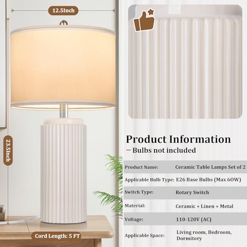 23.5’’ Beige Modern Ceramic Table Lamps Set of 2 for Living Room (2 Count)