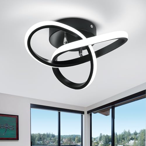 Black Modern Ceiling Light Fixtures 6000K Semi Flush Mount Ceiling Lights Hallway Light Fixtures