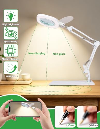 3-in-1 LED Magnifying Light Real Glass Lens Adjustable Light for Beauty & Precision Work (34 Count)