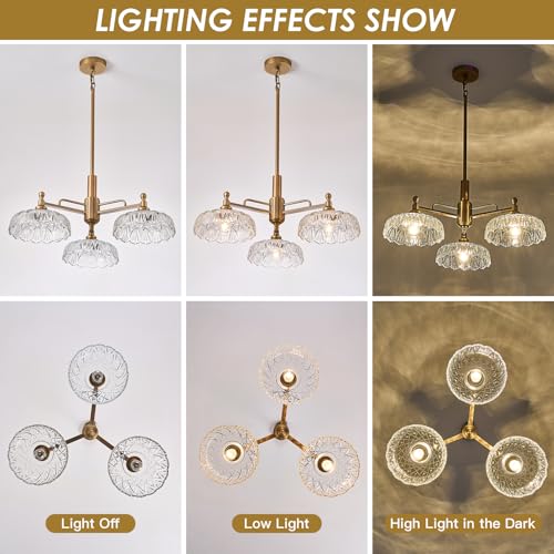 Chandelier Pendant Lights Fixture Vintage Pendant Lighting Fixtures 3 Lights Chandelier E26 Base Brass Kitchen Glass Hanging Lamp for Island Dining Room Living Room