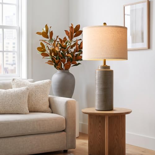 27" Vintage Ceramic Table Lamp Set of 2 (Greyish Brown)
