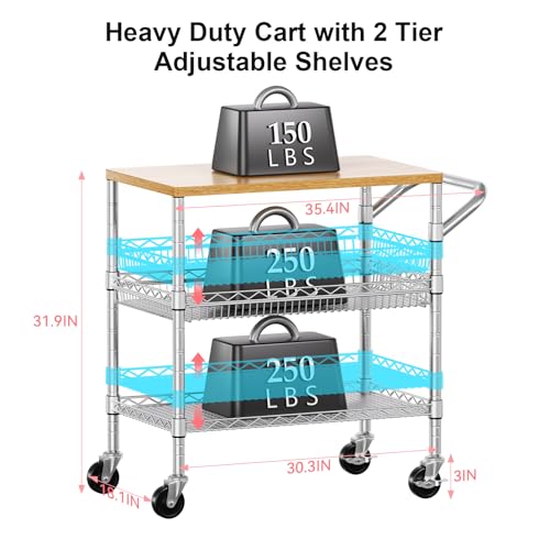 3 Tier Rolling Kitchen Carts with Wheels