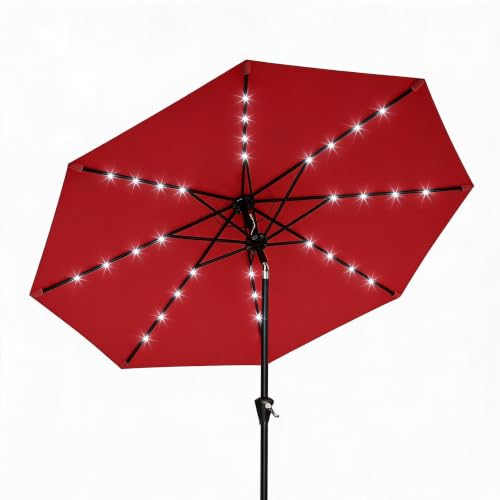 9FT Solar LED Patio Umbrella with Tilt & Crank