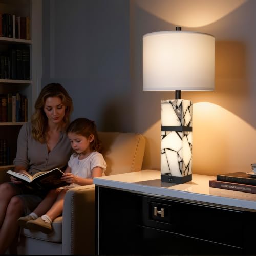 27" Alabaster Table Lamp Set of 2 with Night Light for Living Room (2 Count)