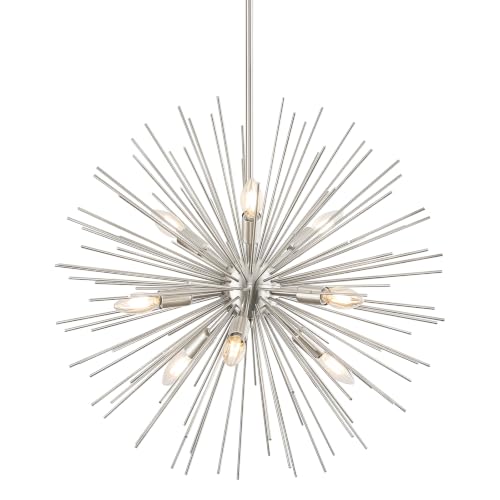 24in Nickel Sputnik Chandelier 9 Light Starburst Light Fixture Solid Metal