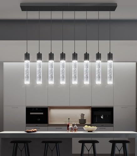 8 Lights Modern Crystal Chandeliers for Kitchen Island Pendants Lighting Fixture for Dining Room LED Ceiling Light for Hallway Foyer 6000K Black