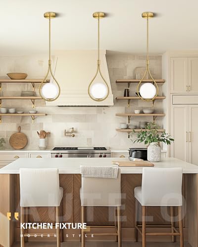 1 Light 8 Inch Glass Brushed Gold Pendant Lights Kitchen Island