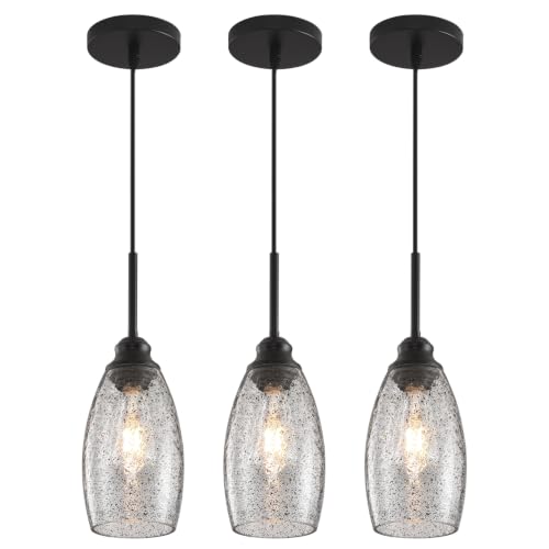 3 Lights Industrial Pendant Light with Glass Shade Matte Black Pendant Lighting Adjustable Industrial Retro Style Hanging Light