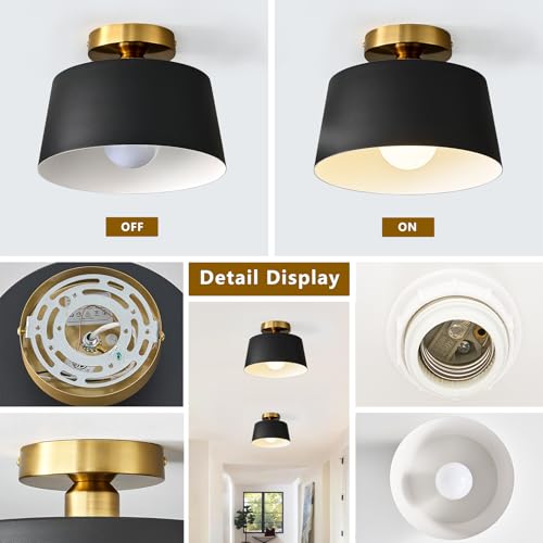 2 Pack Black and Gold Modern Semi Flush Mount Ceiling Light Fxiture 10 in (2 Count)