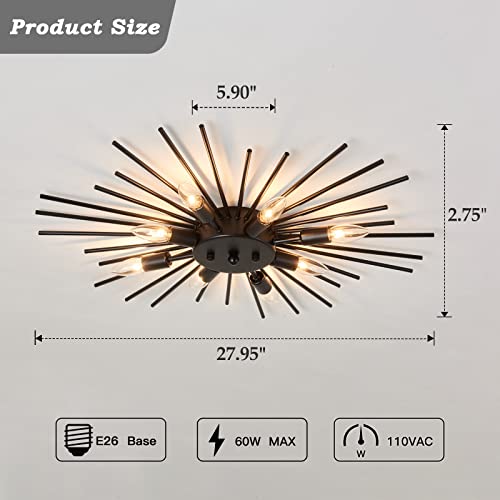 Semi Flush Mount 8 Light Ceiling Light Modern Metal Ceiling Lighting Black Light Fixture for Farmhouse Kitchen Dining Room Bedroom Hallway Living Room