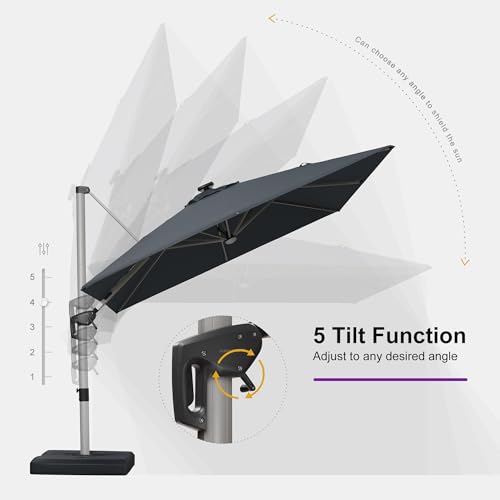 Cantilever Umbrella 9' X 9' Solar LED Light Patio Deck